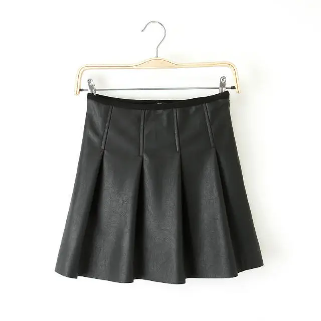 Factory direct black skirt PU leather pleated mini short skirts for women