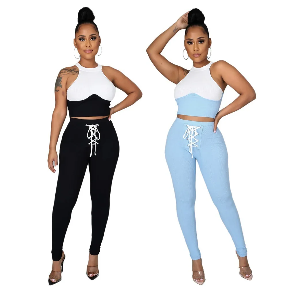 

New arrivals 2021 2 piece set solid hollow out Two Piece Summer Outfits two piece pants set