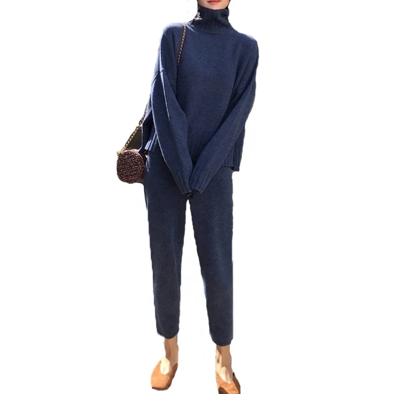 

Latest women winter pullover sweater suit high collar knit sweater sets, Picture