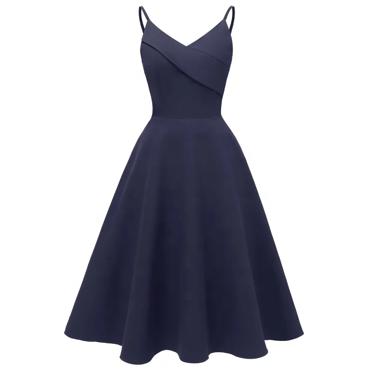 

Sexy party wedding cocktail dress with V-neck straps, Pink/navy blue