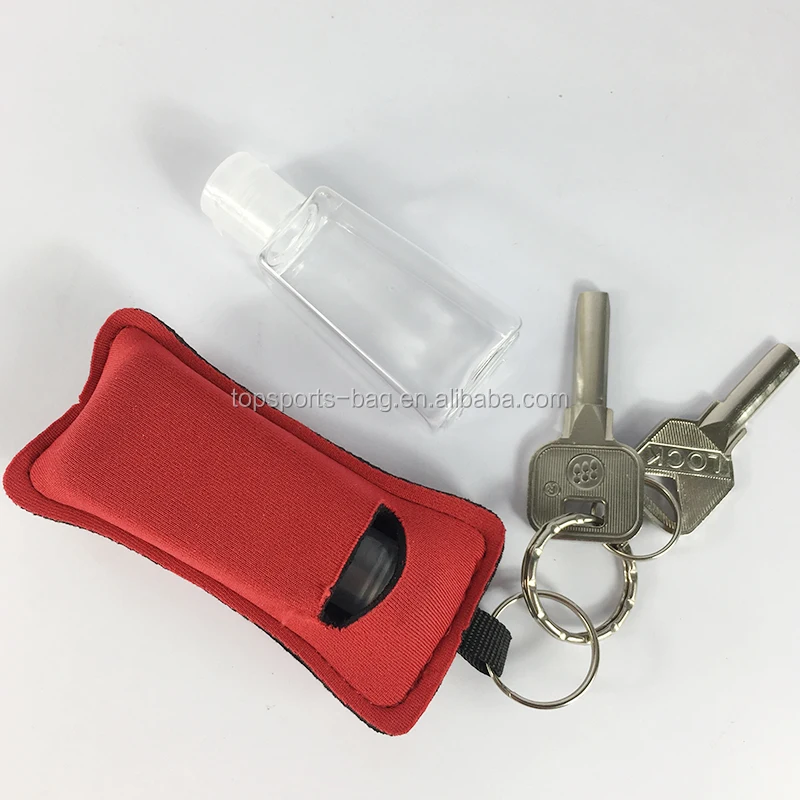 

1oz Empty Plastic Bottles with Neoprene Key Chain Holder for Liquid Soap Hand Sanitizer, Customized color