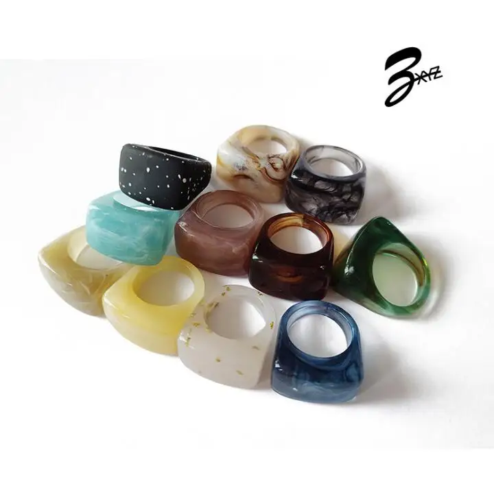 

New Colorful Transparent Acrylic Irregular Marble Pattern Ring Resin Tortoise Rings for Women Girls Jewelry, 10colors