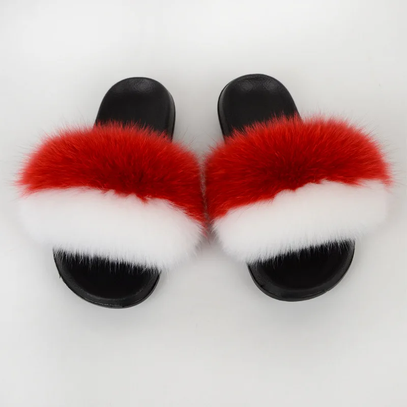 

Curlyfur wholesale customized PVC summer white red color raccoon fur slippers ladies 2021 fashion design real fox fur slides