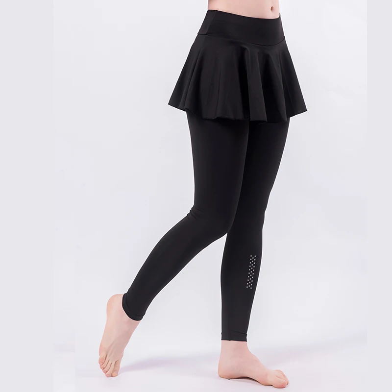 

2 in 1 Custom Logo Active Women Yoga Fitness Tight Pants 2 Layers Workout Gym Leggings with Skirts, Black&red&green multi colors