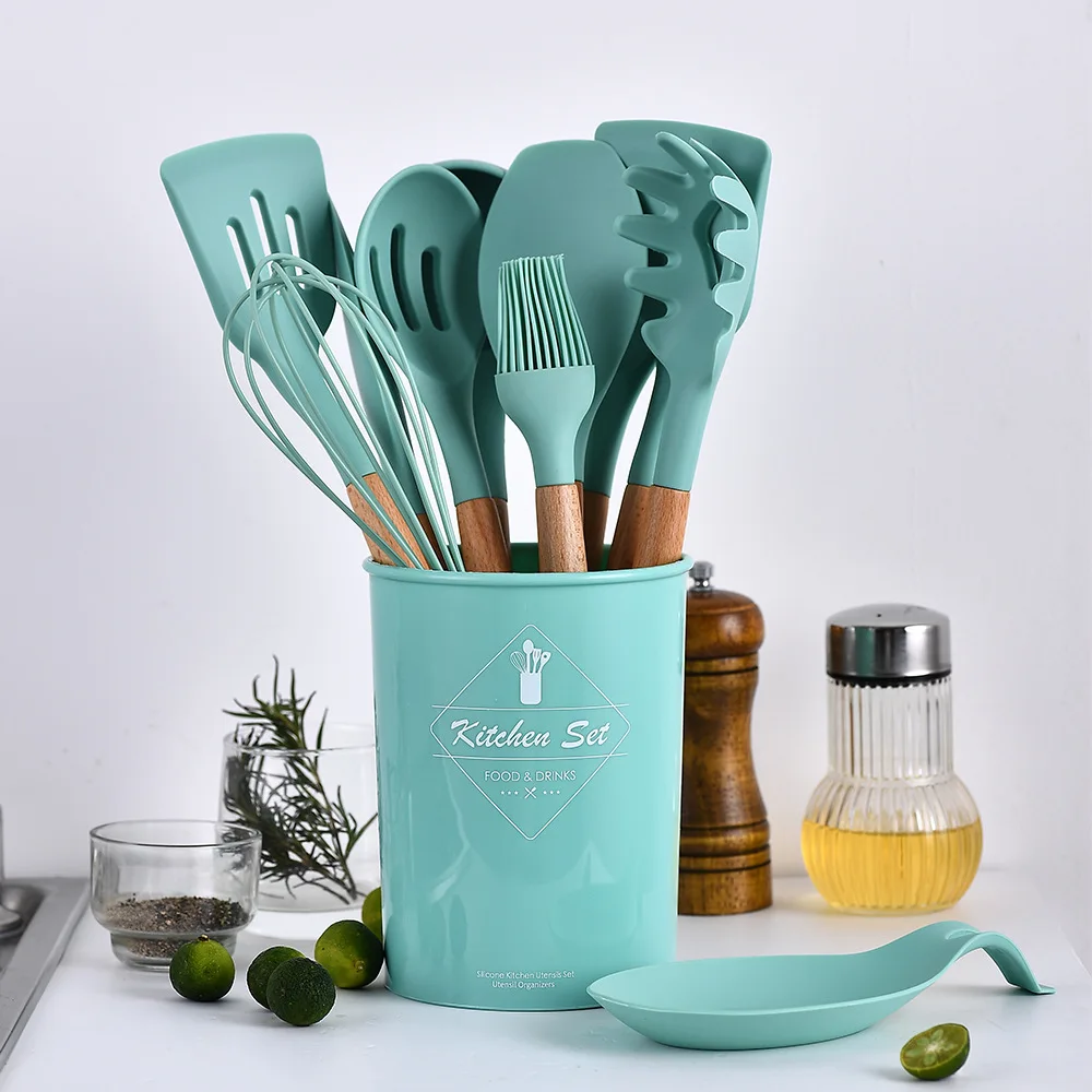 

12 pcs/Set Silicon Kitchen Accessories Tong Cooking Tools Kitchenware Cocina Soft Silicone Kitchen Utensils Set, Customized