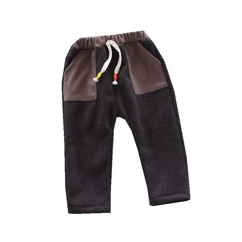 

B61252A New winter 2019 boys casual pants with velvet and thickening mid-size pants for kids, Light brown/dark brown