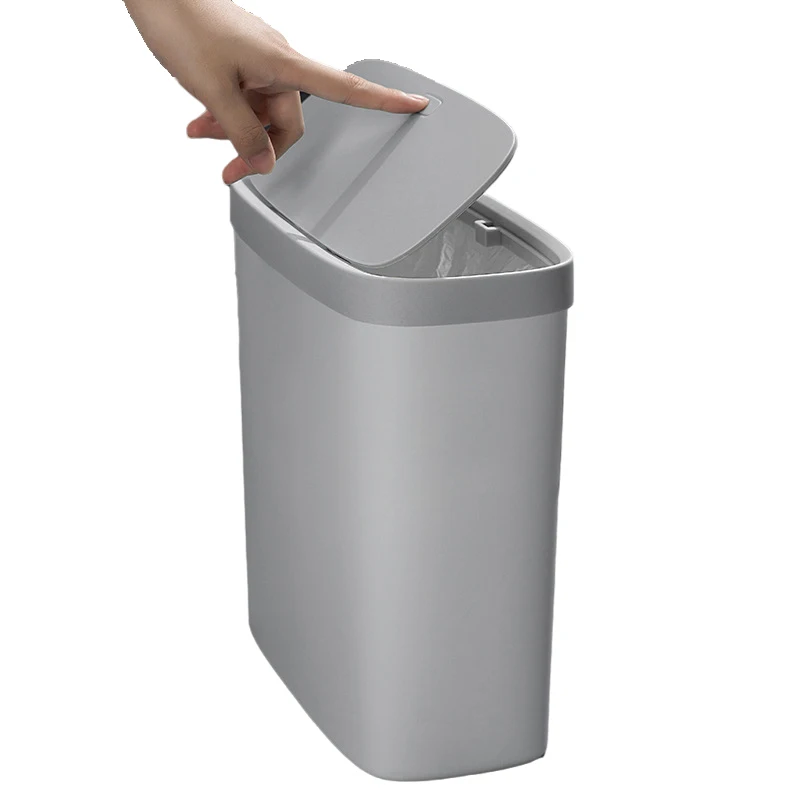 

Trash Can, Plastic Slim Garbage Container Bin with Press Top Lid, Waste Basket for Kitchen, Bathroom, Office, Narrow Place