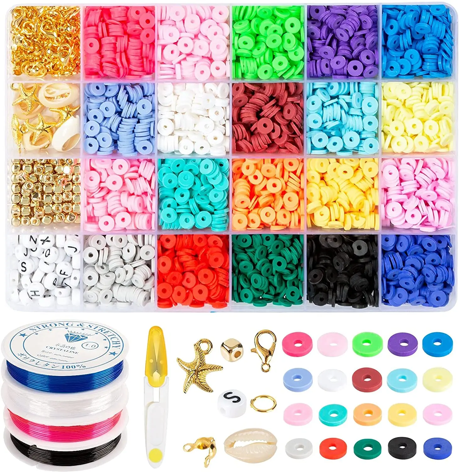 

4000 Pieces Clay Beads in 20 Colors, 6mm Flat Round Polymer Disc Spacer Heshi Preppy Beads for DIY Bracelets Necklace Making, Mixed