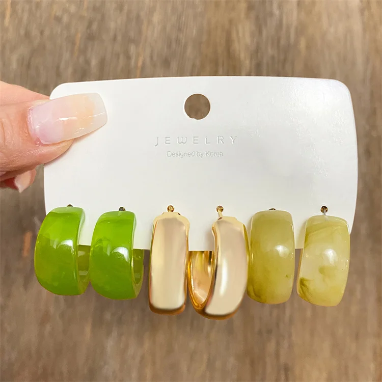 

VKME Trendy NEW Jewelry Gift Resin Acrylic Hoop Earrings Set Vintage Geometric Round Circle Hoop Earrings