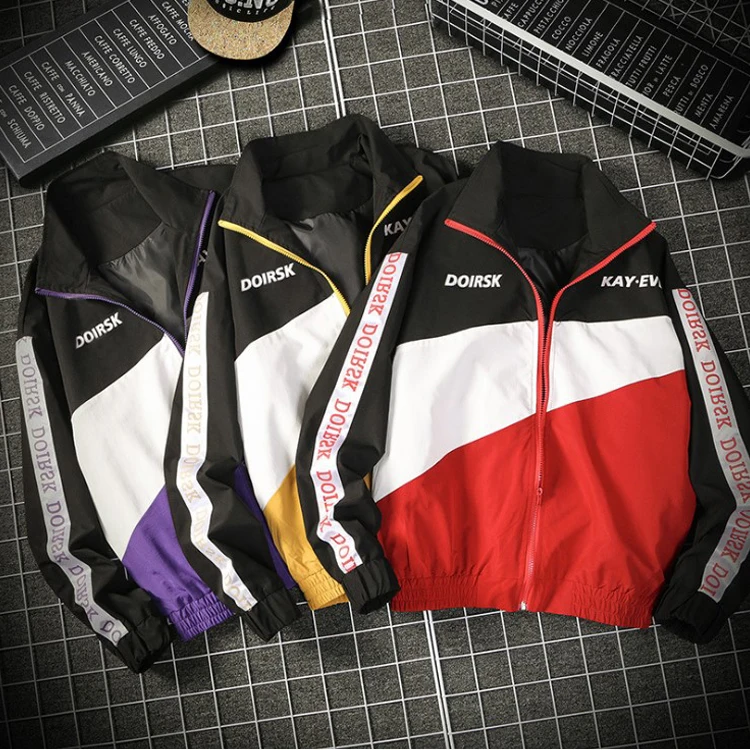 

2019 Custom Design Men Loose Street Wear Color Block Windbreaker Canvas Safari Track Jacket, Black