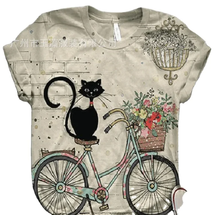 

XQM European And American Fashion Ladies T-Shirts Cute Bright And Interesting Cow T-Shirts Animal Painted Street Tops