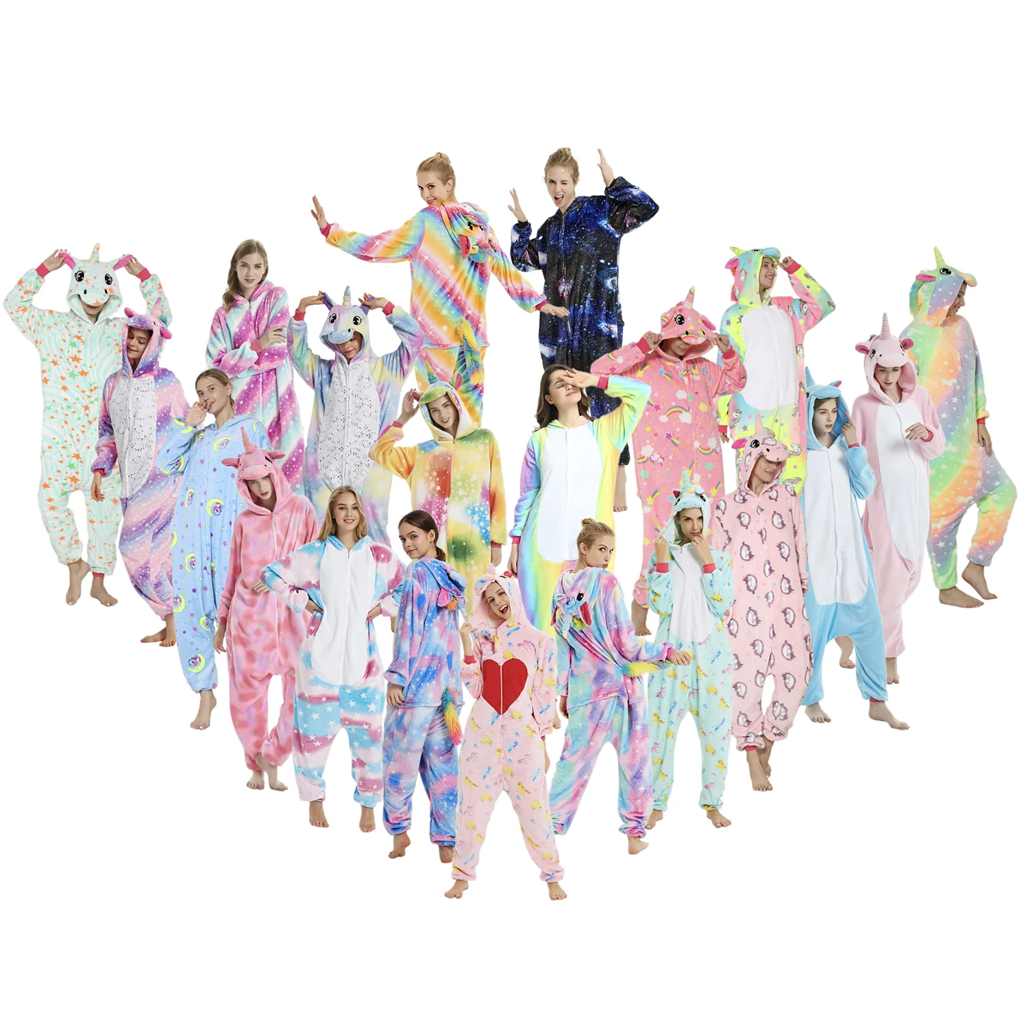 

Flannel Pijamas Kigurumi Mommy and Me Kids Adult Animal Unicorn Onesie Sleepwear Pajamas Flannel For Home Wear