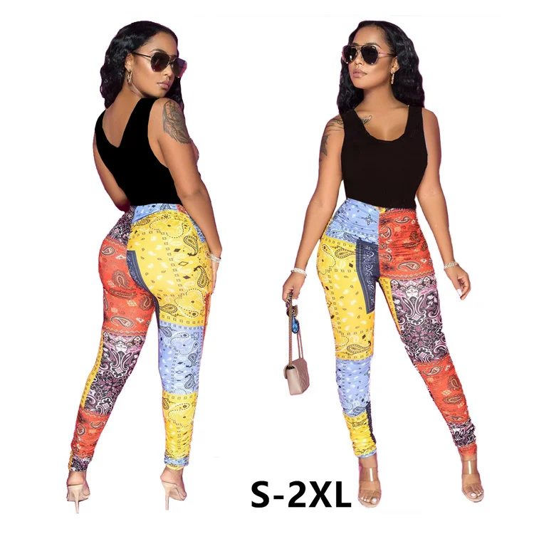 

2021 High Waist Casual Plus Size Irregular Camo Womens Women Tight Skinny & Trousers Stretch Women's Patchwork Pants, Picture