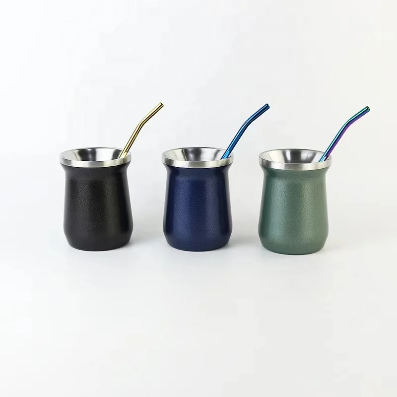 

Hot Sale Mate Cups Double Wall Stainless Steel Yerba Mate Tea Cup With Bombillas Straw, Customized colors acceptable