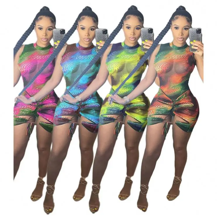 

Summer new sleeveless one-piece Printed Dress Sexy bandage women's Jumpsuit