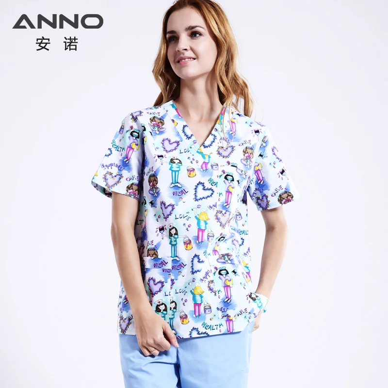 

ANNO Medical scrubs Top Pant Nursing Uniforms Medical Clothing Dental Clinic Suit Women Men Surgical Gown, Printing options