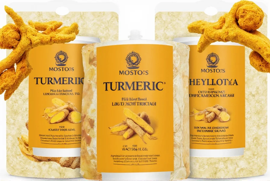 Comparison of turmeric powder from different sources showing color and texture differences