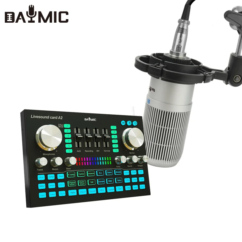 

DAYMIC Professional Large diaphragm Microphone With sound card for Broadcasting Musical instrument recording, Black