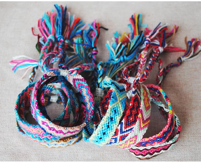 

Boho Nepal Ethnic Handmade Bracelet Braid String Cotton Wrap Woven Rope bracelet for women men summer beach gift, Photo