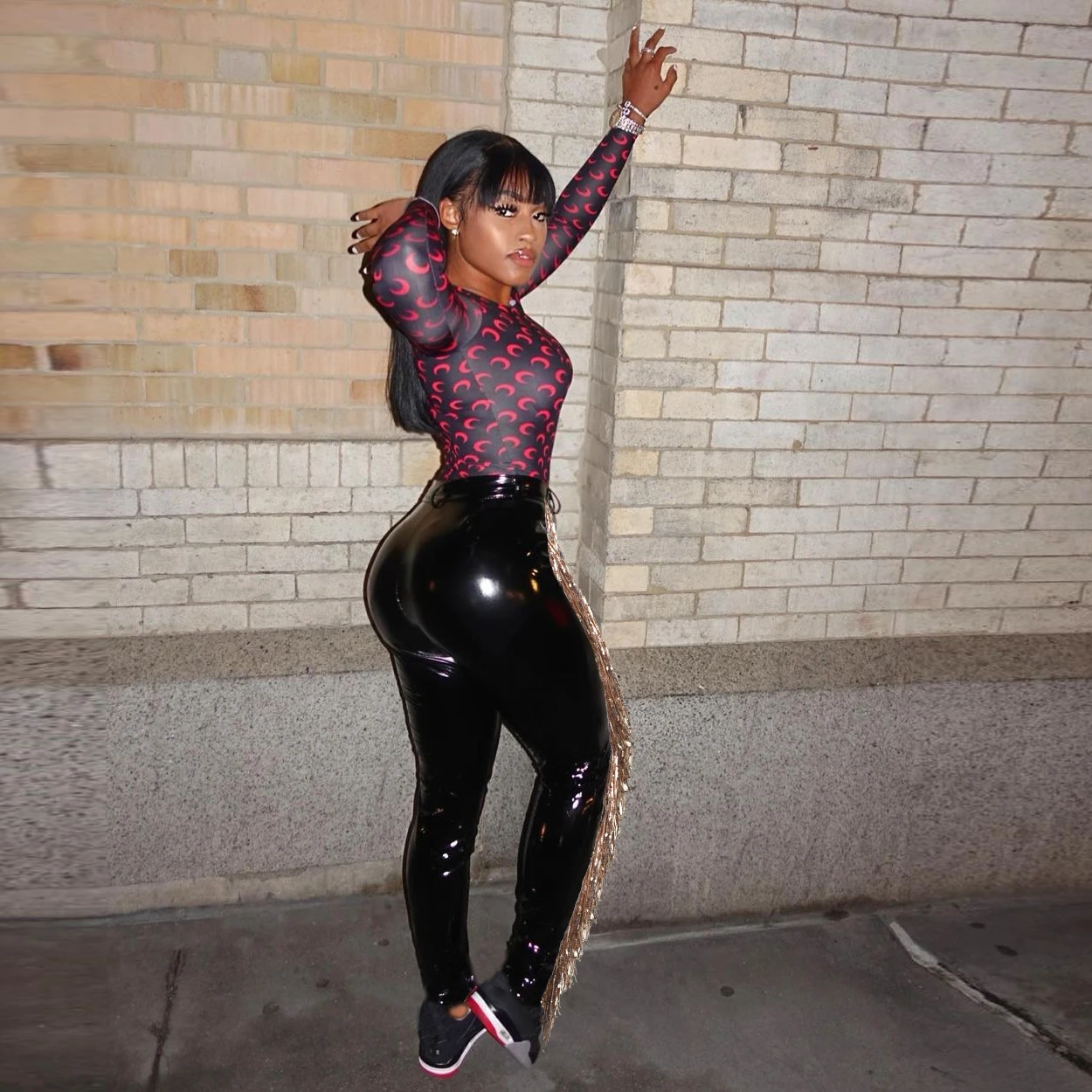 

L2372 - winter and spring pu faux leather tassel women bandage pants