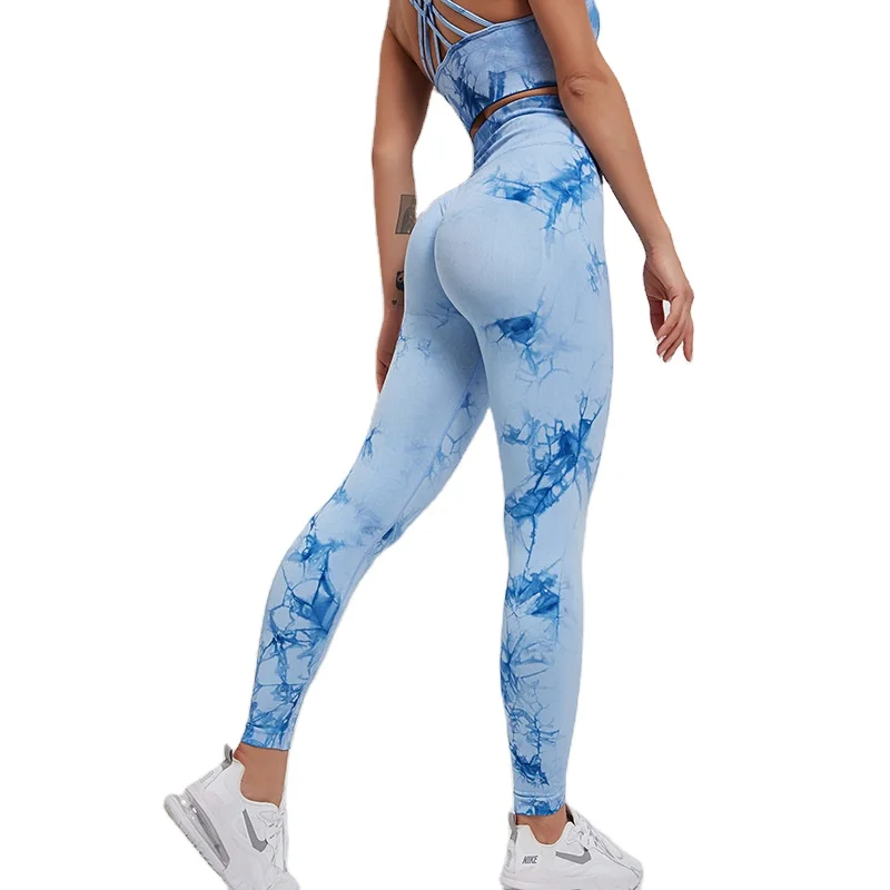 

Tik Tok Drop shipping New Model Women Quick Drying Scrunch Booty Fitness Marble Tie Dye Seamless Leggings yoga pant bra Sets, Customized colors