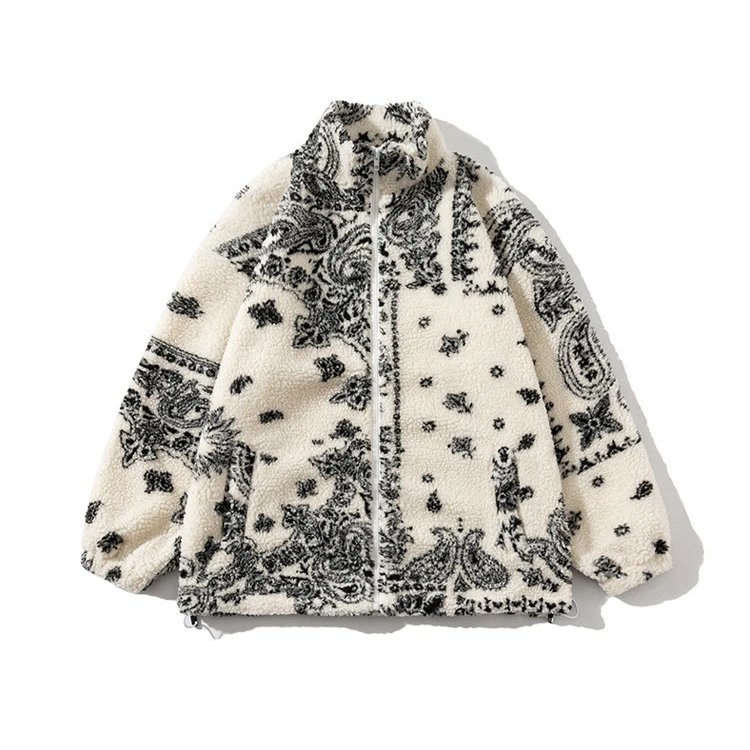 

New winter unisex full zip up lamb wool coat leopard print polar fleece fabric jacket, Picture