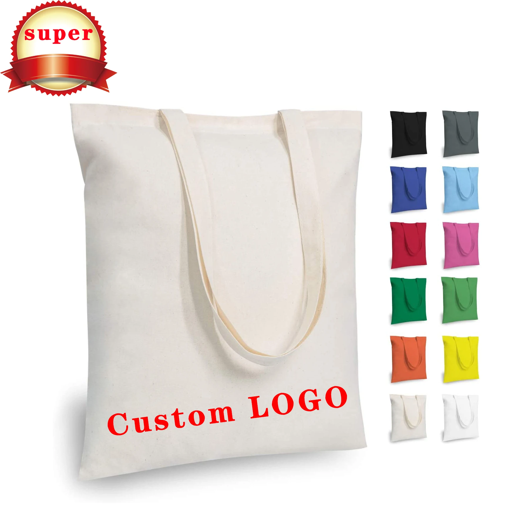 

Custom Printed Logo Recycle Plain Organic 100% Cotton Large Tote Bag Bulk Reusable Cotton Canvas Shopping Bag