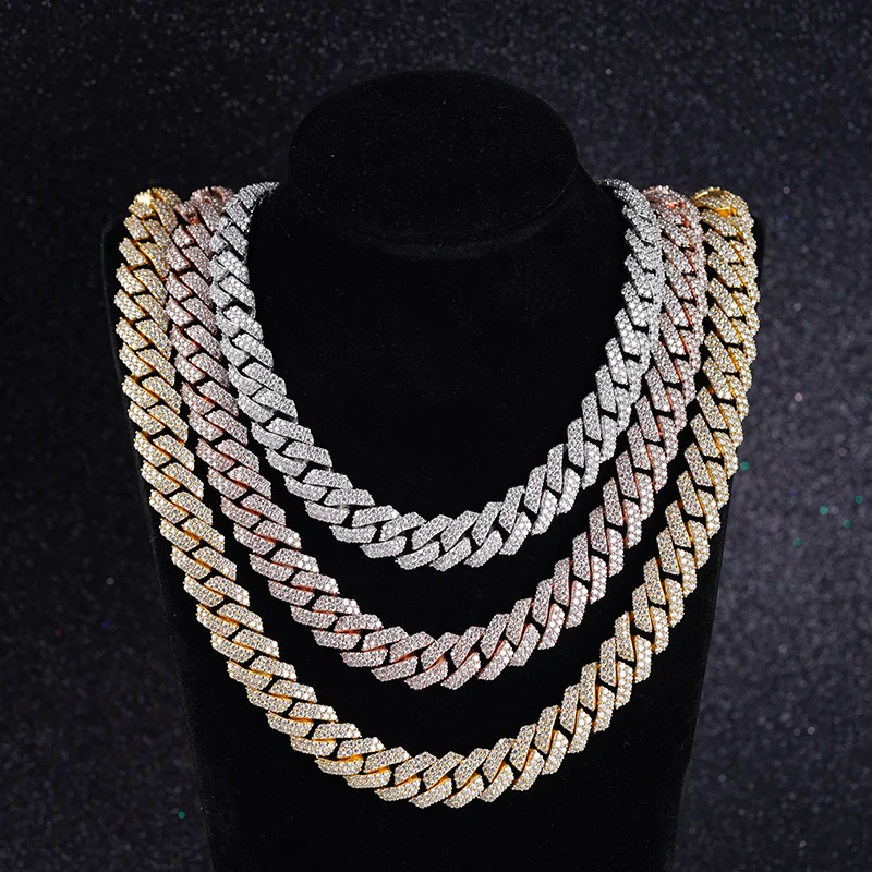 New hip pop style Starsgem customize forever quality moissanite setting S925 gold plated Cuhan Chain Necklace