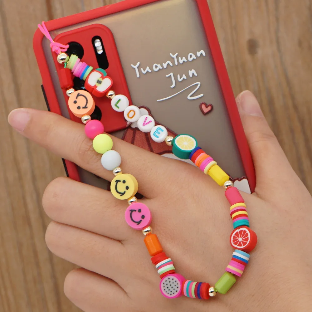 

LOVE Letters Wholesale Phone Chain Fashion Colorful Handmade Phone Charm Strap Beaded Lanyard High Quality Beads Phone Chain, As picture or customized