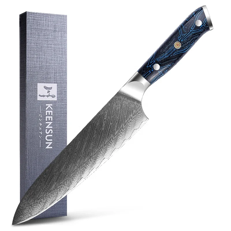 

Unibody Design 8 Inch Damascus Steel Couteaux De Cuisine Best Kitchen Knife With Full Tang G10 Handle