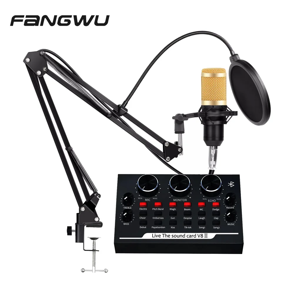 

Professional Bm800 Recording Microphone With Sound Card Set, Black,silver,gold,custom