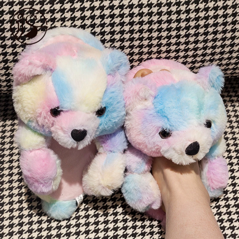 

2021 new teddy slippers fashion trend furry slipper shoes light weight thermal teddy bear slippers