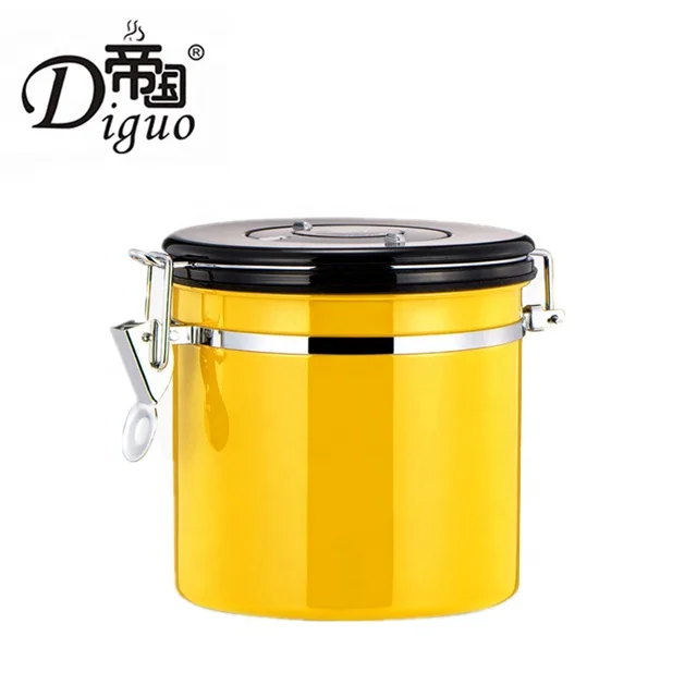 

2021 Amazon Hot Sale 1200ml 42Oz 500g Yellow Color Stainless Steel Airtight Sealed Canister For Sugar Food Coffee Bean Tea