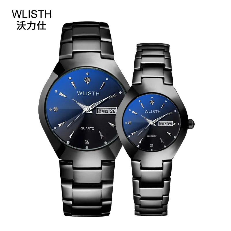 

brand men's luminous watch WLISTH Q356 tungsten steel color waterproof fashion student couple watch male calendar quartz watch, 7 colors