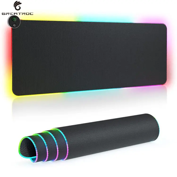 

Great Roc OEM custom logo printed luminous desk mat rgb 800*300mm large gaming mouse pad anti-sleep with mouse mover jiggler, Black