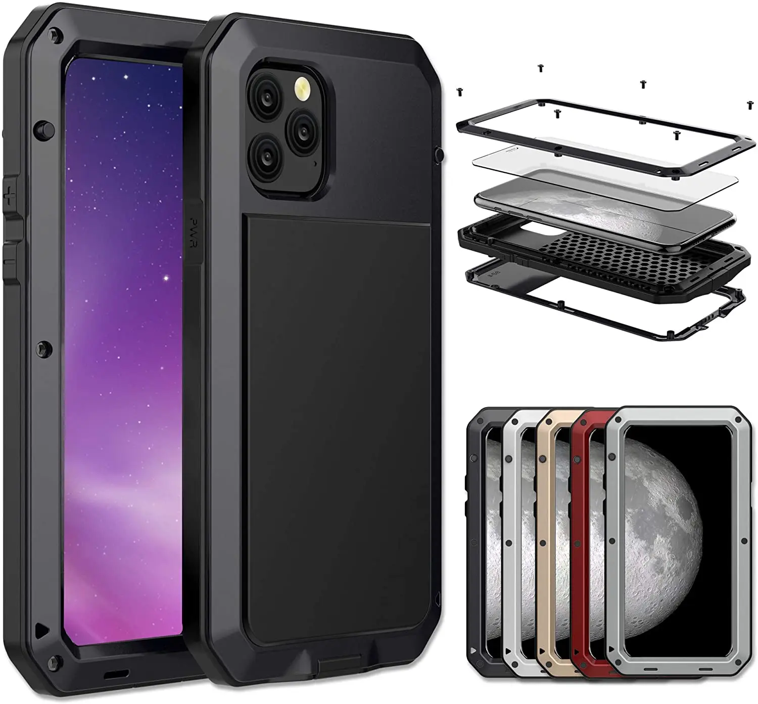 

Premium Full Body Aluminum Alloy Metal Gorilla Glass Cover Case Heavy Shockproof cover for iPhone 11 6.1 inch, Black,red,blue,sliver,yellow