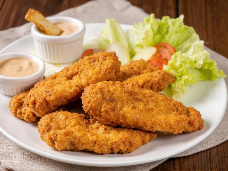Chicken tenders with dipping sauce and side salad