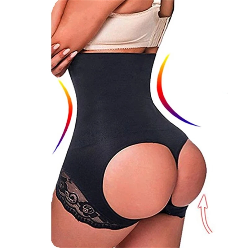 

High Waist Steel Bones Lace Seamless Plus Size Tummy Slimming Women Control Panties butt lifter shaper, Black, nude