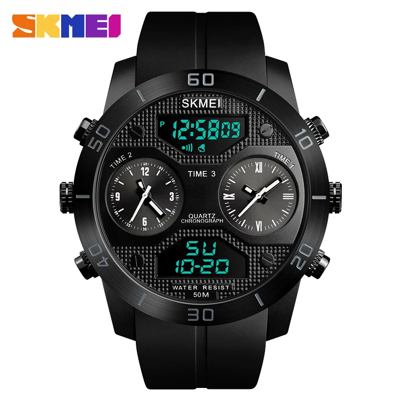 

SKMEI 1355 outdoor sports watch men's 5Bar waterproof luminous LED digital watch dual display watch