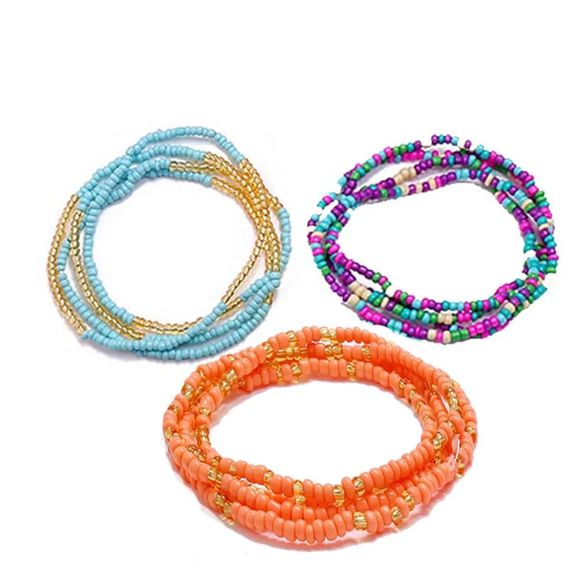 

Fashionable handmade bead colored waist chain beach belly elastic rope waist bead chain women beaded bracelet