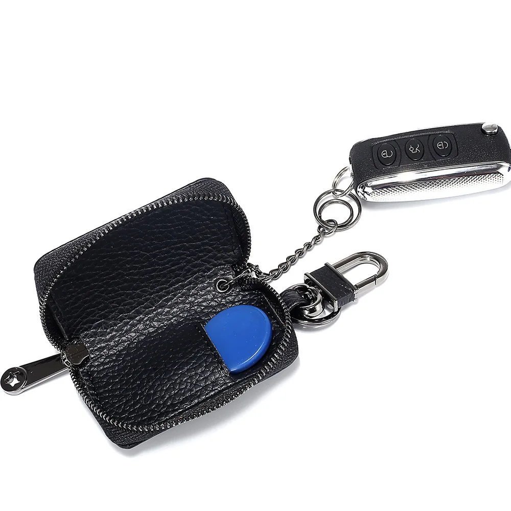 

New Leather RFID Car Key Signals Blocker Case with Key Hook Antitheft Car Keyless Pouch, Customized color