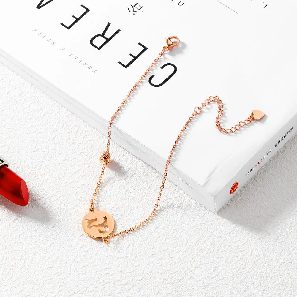 
Rose Gold Plated Symbol Sign 12 Constellation Zodiac Anklets for Women Foot Chain Jewelry 