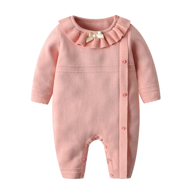 

Wholesale Children wear baby autumn style climb clothing girls pink lovely sweater romper baby girl long sleeve knitted jumpsuit, Picture shows