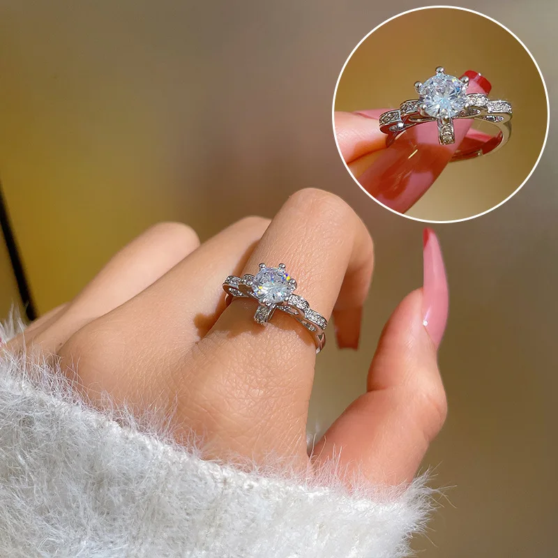 

Engagement Jewelry Micro Gemstone Zircon Ring Adjustable Bridal Six Claws Paved Zircon Diamond Wedding Ring For Women