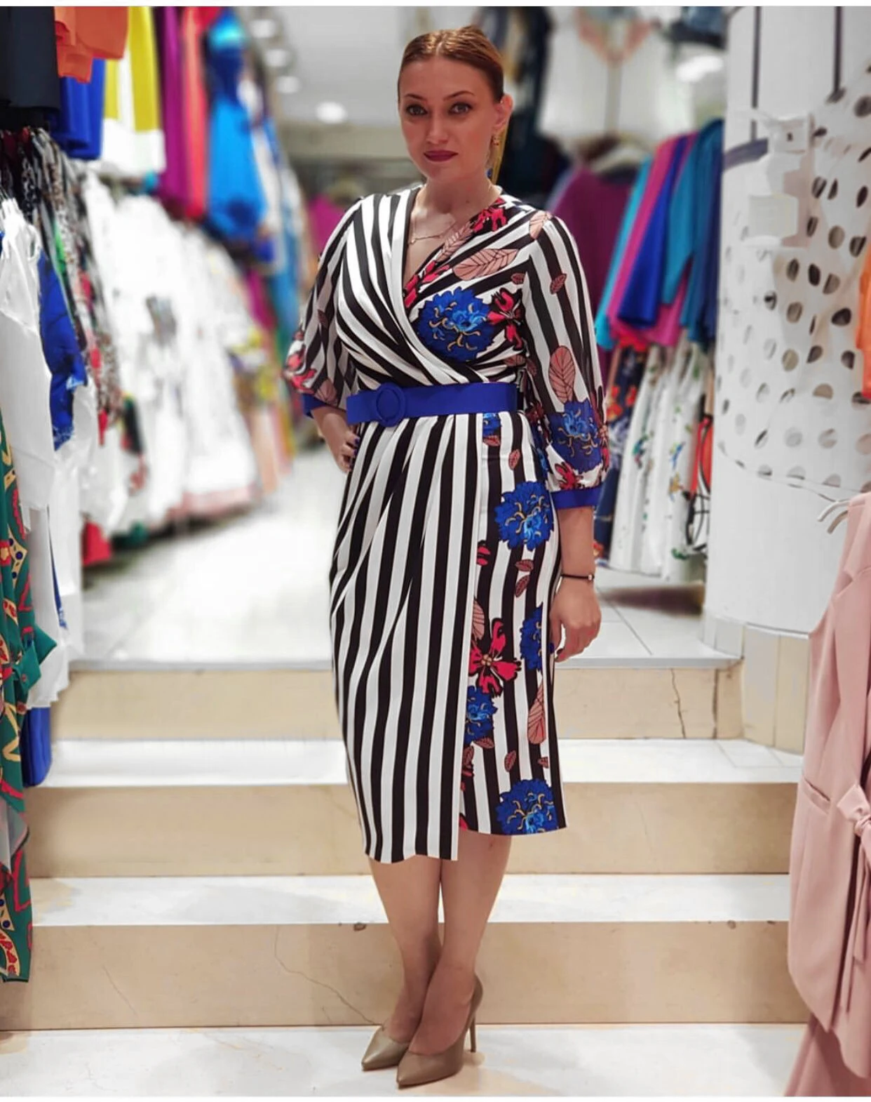 2021 Chiffon Printed Stripe Women Dress Loose Clothing Dubai Fashion Cool Fabric High Quality Dress, Photo shown