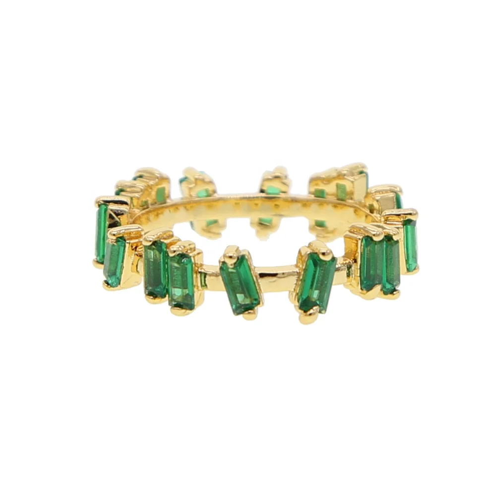 

size 6 7 8 Gold color pave Green baguette cubic zirconia geometric simple eternity cz band ring for women