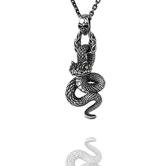 

Snake With Skull Fashion Jewelry Stainless Steel Silver Men Necklace