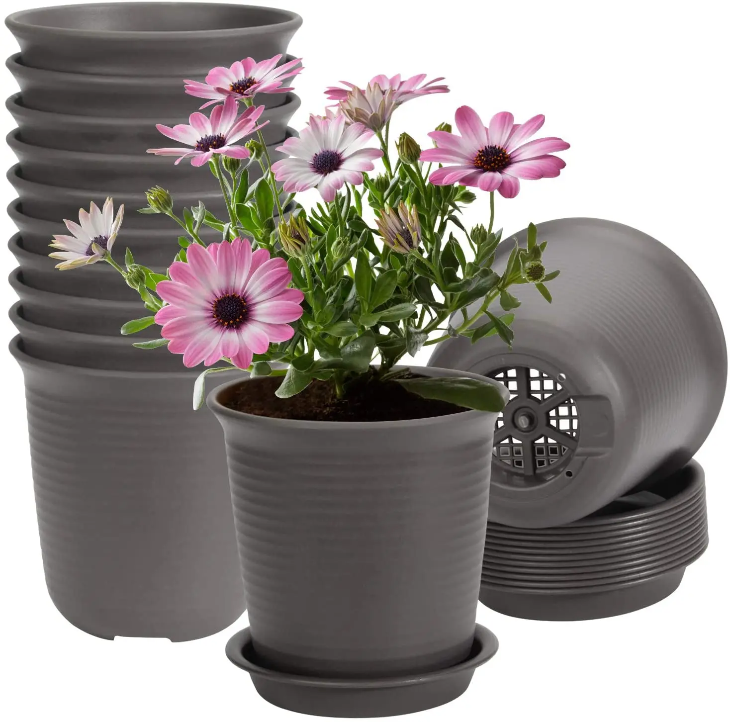 

Plastic Plant Pots, 12PC Flower Pots Home Planters with Drainage Hole and Tray, Multi