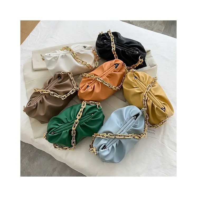 

Small Wrinkled Bag Women Cloud Chain PU Leather Leisure Dumpling Shoulder Bag 2020 Designer Simple Armpit Bag Soft Handbag Totes