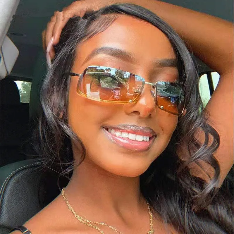 

2021 Hot Sale Fashion Square Rimless Metal Frame Sunglasses 2020 Women Hot Sale Trendy Shades Women Sun Glasses Sunglasses, 6colors